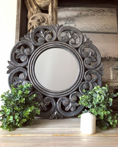 Wood Detailed Circular Mirror