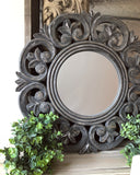 Wood Detailed Circular Mirror